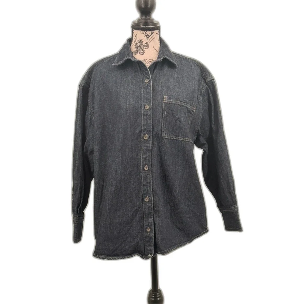 Old Navy 100% Cotton Heavy Denim Rancher Boyfriend Shirt Jacket XL Women Layer - Picture 2 of 11